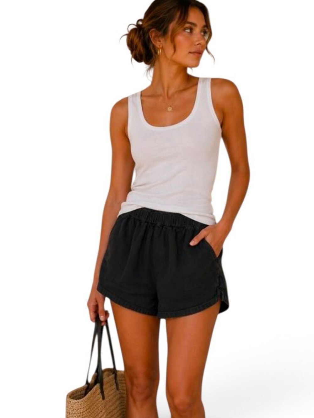 MADEWELL Black Dolphin Hem Elastic Waist Shorts - Small